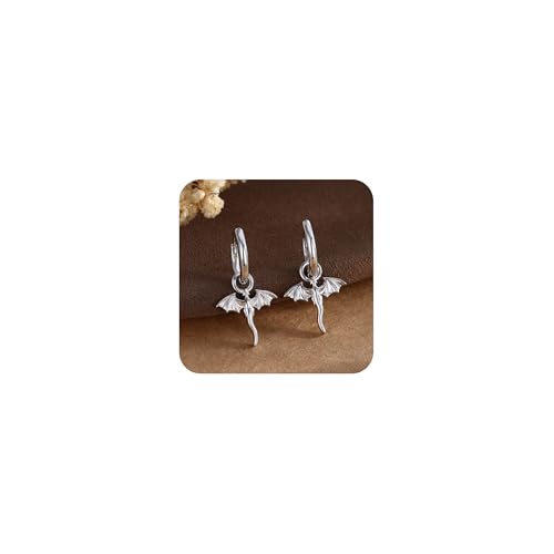LNIEER Tiny Dragon Huggie Small Hoop Earrings with Charm Personalized Dragon 316L Surgical Steel 18k Gold Plated Dagon Drop Dangle Earrings for Women (Silver)