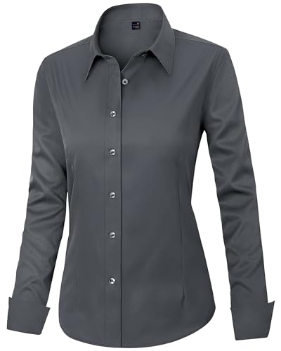 Image of J.VER Womens Dress Shirts Long Sleeve Button Down Shirt Wrinkle-Free Business Casual Blouse Office Work Tops