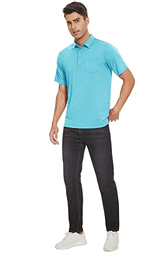 Magcomsen Mens Athletic Polo Shirt Short Sleeve Collared Work Polo Shirt Moisture Wicking Durable Tops, Casual Golf Shirts Water Blue L #TOP2