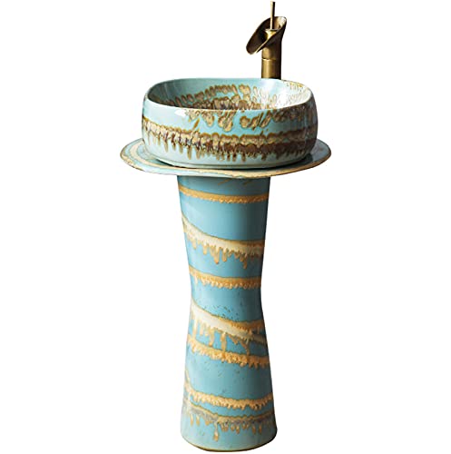 Lavabo De Baño De Cerámica Tradicional con Pedestal Completo Y Un Orificio para Grifo, Lavabo De Lujo, Unidad De Lavabo De Pie Fácil De Limpiar (A)(A)