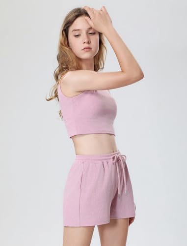 Image of Mebius Girl's 2 Piece Outfit Crop Tops Shorts Set Ribbed Knit Cropped Tank Tops Sleeveless Round Neck