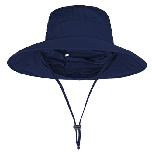 Image of Sun Hats for Men Women Fishing Hat UPF 50+ Breathable Wide Brim Bucket Hats Summer UV Protection Safari Hat with Neck Flap