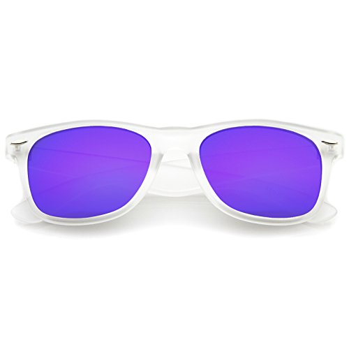 Matte Frosted Frame Reflective Colored Mirror Lens Horn Rimmed Sunglasses 54mm (Frost/Purple Mirror)