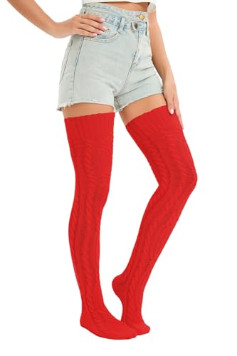 Image of YELAIVP Women's Thigh High Socks Over Knee Cable Knit Boot Stockings Winter Long Warm Leg Warmers