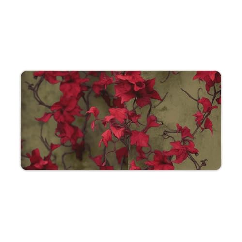 Tapis de souris de grande taille fleurs rouges pour bureau et maison chic