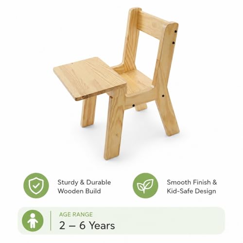 Image of KIDSSTUDIO Wooden Study Chair for Kids | Compact Learning Chair with Smooth Finish and Stable Structure | Lightweight Seating for Study Room and School Use | Wooden Desk for Reading and Writing