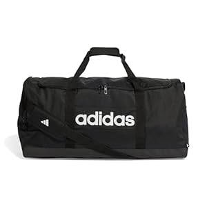 adidas Unisex Essentials Linear Duffel Bag, Black/Black/White, L
