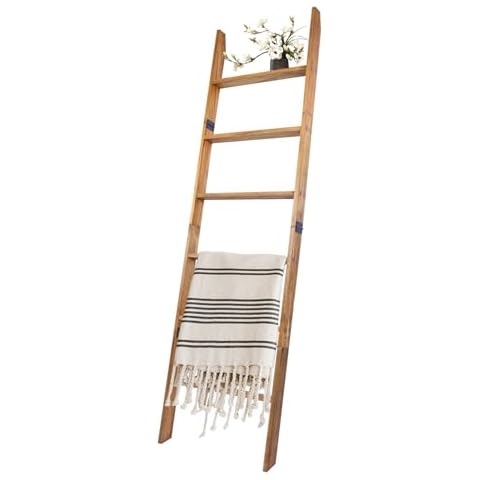 HYBDAMAI Blanket Ladder, 6-Tier Wooden Quilt Stand, Decorative Ladder Shelf, Leaning Shelf, Wall Leaning Blanket Ladder Towel Storage Rack for Living Room (Walnut) Cover