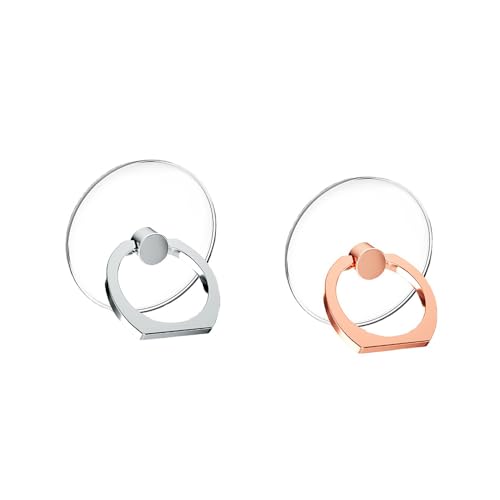 Transparent Cell Phone Ring Holder, 2pcs Clear Phone Ring Stand,Cell Phone Finger Ring Grip Kickstand,Universal Ring Buckle Grip Stand,for Various Mobile Phones,Phone Ring Holder Stand(Silver,RoseGold