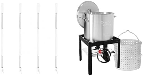 Creole Feast Seafood Boil Kit Bundle - 80 Qt Pot with 100,000 BTU Burner & 4-Piece 7-Inch Stainless Steel Lobster Forks Set for Crab, Lobster, and Shellfish