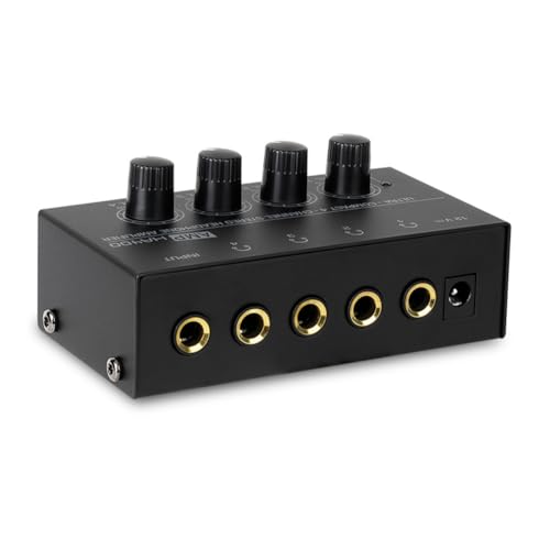 Qusedwey Mini Amplificador de Auriculares Estéreo de 4 Canales, Ultracompacto, HA400, Convertidor de Audio de 6,5 mm A 3,5 mm, Enchufe Europeo Incluido.