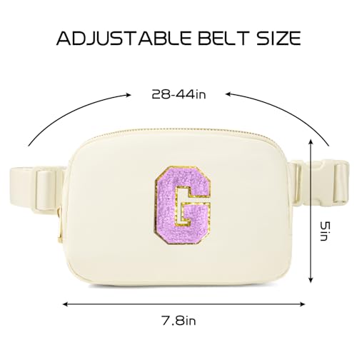 Image of Gitus Gifts for 8 9 10 11 12 Year Old Girls Belt Bag Fanny Pack Crossbody Bags with Initial Letter Patch Cute Stuff Birthday Gifts for Teen Girls Women Personalized Trend Stuff (Ivory-G)