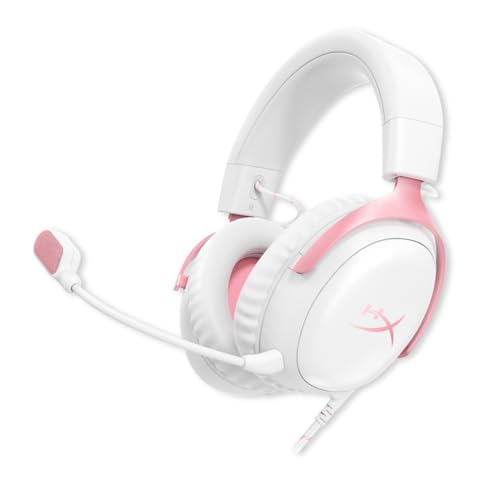 Image of HyperX Cloud III- Wired Gaming Over Ear Headset, PC, PS5, PS4, Xbox Series X|S, Xbox One, Nintendo Switch, Mac, Mobile, 53mm with Neodymium Magnets, Memory Foam, USB-C, White; Pink(9W1Q4AA)