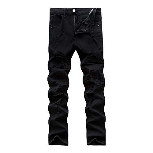 WEEN CHARM Mens Denim Distressed Slim Fit Ripped Straight Moto Biker Jeans
