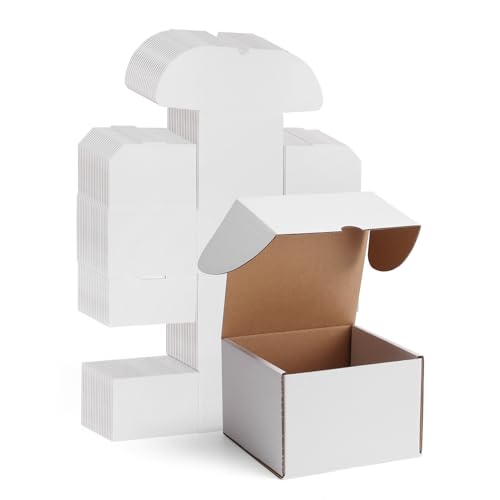 WIFTREY Paquete de 25 cajas de envío pequeñas de 6 x 6 x 4 pulgadas para negocios, caja de cartón corrugado blanco de 6 x 6 x 4 para regalos de embalaje por correo