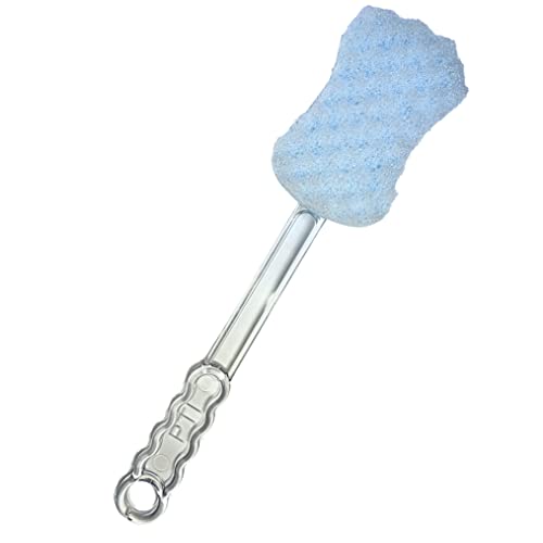Long Handled exfoliating Bath Sponge Back Scrubber for Adults Double Sided Bath Shower Scrub for Men Women Elderly Wet or Dry Body Brushing Mobility Aid Blue