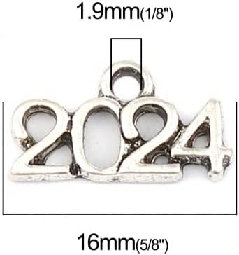 PEPPERLONELY 50PC 2024 Antiqued Silver Alloy Year 2024 Message Charms Pendants 16x9mm - Image 2