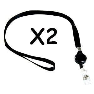 Cosmos 2 pcs Black Retractable Elastic Neck Strap Band Lanyard For ID Card, Badge, Factory Worker, Students, Office Worker