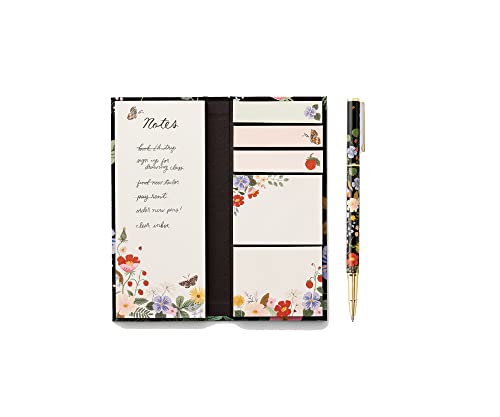 Rifle Paper Co. Strawberry Fields Writing Pen, 5.375" L, 0.5 Mm Rollerball Tip, Stainless Steel Body With Brass Accents, Comfortably Weighted Pen Makes Handwriting Easy #TOP1