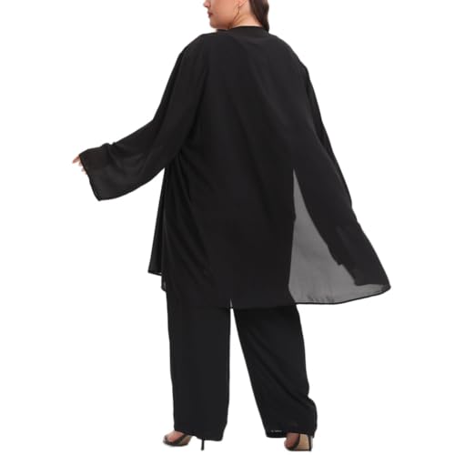 Women's Plus Size Mother of Bride Pant Suits 3 Piece Chiffon Elegant Sets Lace Wedding Guest Outfit4