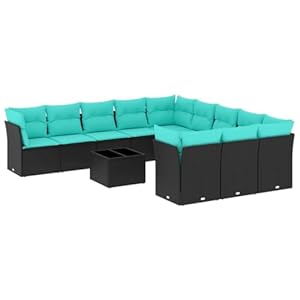 vidaXL Gartenmöbel-Set mit Kissen, 12-teilig, Terrassensofas, Möbel-Set für den Außenbereich, Terrasse, modern, schwarz, Polyrattan