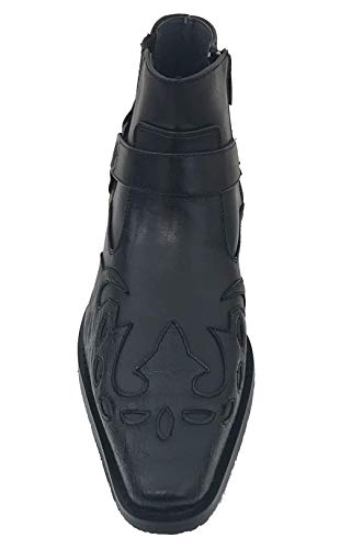 W1TCJ Men’s Cowboy Boots Western Ankle Harness Leather Lining Side Zipper Shoes (Black-1, US Footwear Size System, Adult, Men, Numeric, Medium, 7.5)3