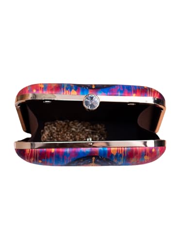 Image of Artklim Printed Box Clutch for Girls - Cross Body Purse with Detachable Golden Chain Strap