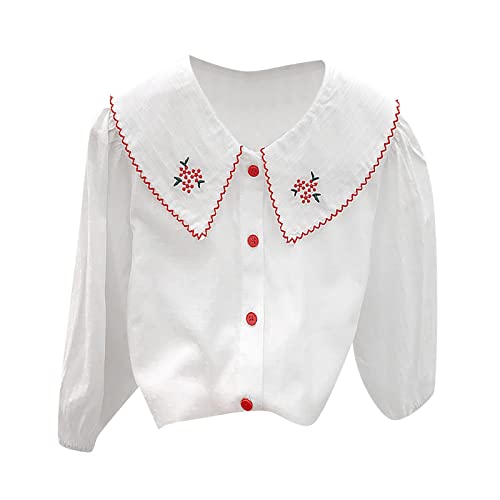 Toddler Kids Girls Lace Embroidered Blouses Top Long Sleeved Casual Shirt Cute Doll Collar Button-Down Shirts for