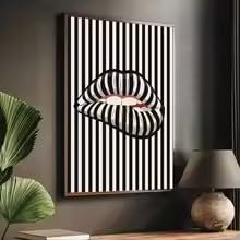 LIRHIQYGF Einfaches und abstraktes gestreiftes, lippenförmiges Leinwandposter, Wandbild, moderne Wohn- und Schlafzimmer-Inneneinrichtung (80 x 120 cm/rahmenlos)
