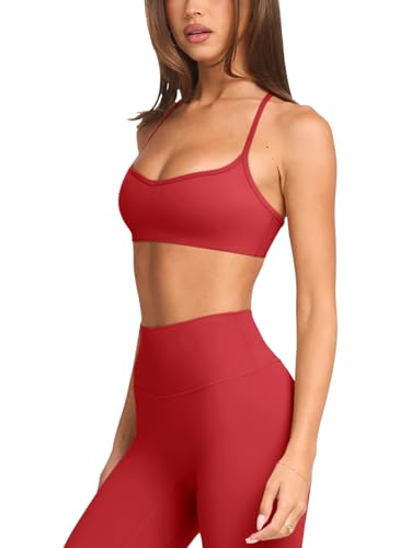 Image of LASLULU Womens Adjustable Spaghetti Straps Sports Bra Sweetheart Neck Wireless Padded Workout Yoga Crop Tops