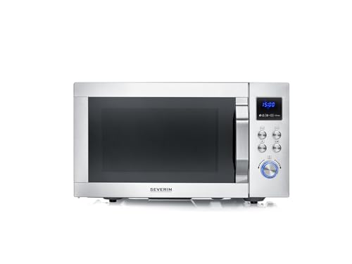 SEVERIN Microondas con grill y convección, función de freidora de aire, 4 en 1 para descongelar, cocinar y calentar, 25 L, acero inoxidable cepillado/plateado, MW 7982