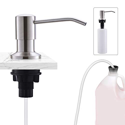 CREA Dispensador de jabón de cocina de acero inoxidable, dispensador de jabón integrado, dispensador de jabón montado en el fregadero, gran capacidad, dispensador de loción para platos