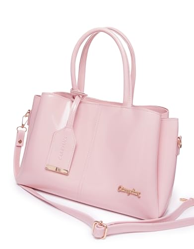 Image of Carrylux Women's Top Handle Bag | Hand Held bag | Stylish Patent Synthetic Leather Handbag with Dual Handles & Detachable Sling Strap | Beige Shoulder Purse for Work & Casual Outings