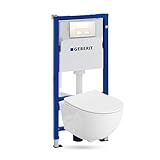 Lavita Duofix Basic Élément mural + WC à chasse profonde Dahlia blanc sans rebord + siège ...