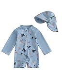 JiAmy Langarm UV Badebekleidung Baby Junge Badeanzug mit Hut Badeanzug Baby Kinder Schwimmanzug 9-12 Monate Blue Grey