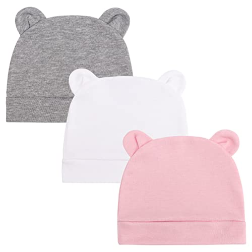 Bqubo Newborn Baby Hospital Hats Beanie Bear Ears Infant Caps Baby Cotton No Scratch Mittens Set For 0-3 Months #TOP4