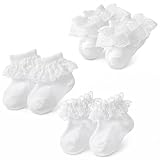 Ajcotahm 3 Paar Säugling Rüschen Spitze Socken Kleinkind Weiße Lace Socken Rutschfeste Schlichte Gerüschte Baby Söckchen Neugeborene Knöchel Kleid Taufe Socke für Baby Kleinkind