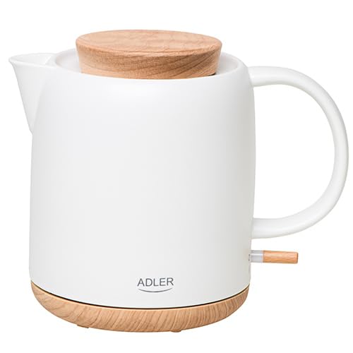 ADLER Hervidor eléctrico de cerámica AD 1304, 1,0L, Base giratoria de 360°, Potencia nominal: 1200W, Carcasa de cerámica saludable