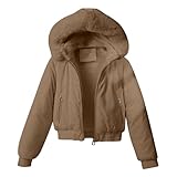 Manteau matelassé doublé en polaire pour femme – Veste courte en velours côtelé, fausse capuche à manches longues et fermeture éclair avec poches, parka rembourrée pour femme, coupe-vent épais, chaud