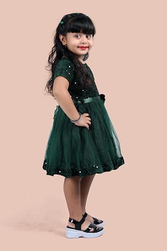 Image of Charming Girls' Kids Velvet & Net Frock with Knee-Length Short Sleeve A-line Round Neck Fit and Flare and Back Zipper Closure|Kids Dress for Baby Girls Birthday Outfit