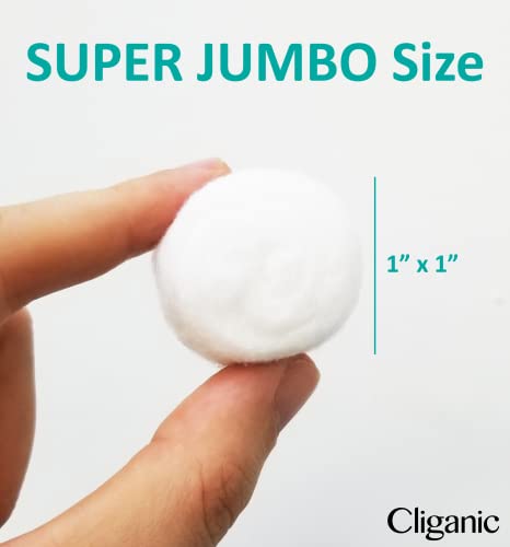 Cliganic Super Jumbo Cotton Balls (200 Count) - Hypoallergenic, Absorbent, Large Size, 100% Pure #TOP1