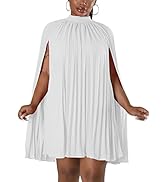 Ekaliy Women's Stand Collar Cloak Long Sleeve Cape A Line Dress Elegant  Pleated Mini Evening Dress Black S at Amazon Women's Clothing store