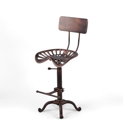 BOKKOLIK Industrial Tractor Seat Bar Stool 21.6-27.5inch Counter Height Adjustable Rustic Cast Iron Dinner Stool with Backrest and Footrest for Home Kitchen Coffee House