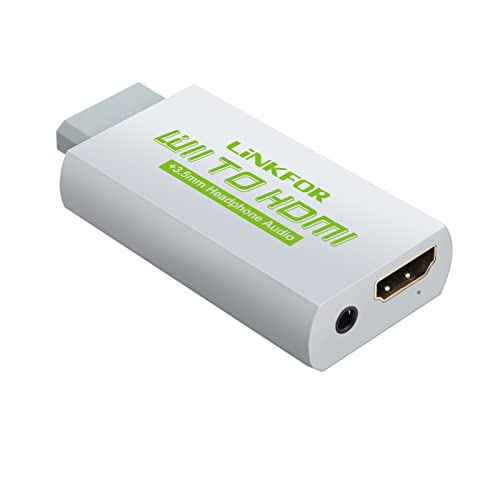 Wii HDMI Konverter von LiNKFOR 1080p Wii zu HDMI und 3,5mm Audioausgang Unterstützung ETC NTSC PAL Wii Eingang HDMI 3,5mm Ausgang Kompatibel mit HDTV-Kopfhörer - Weiß