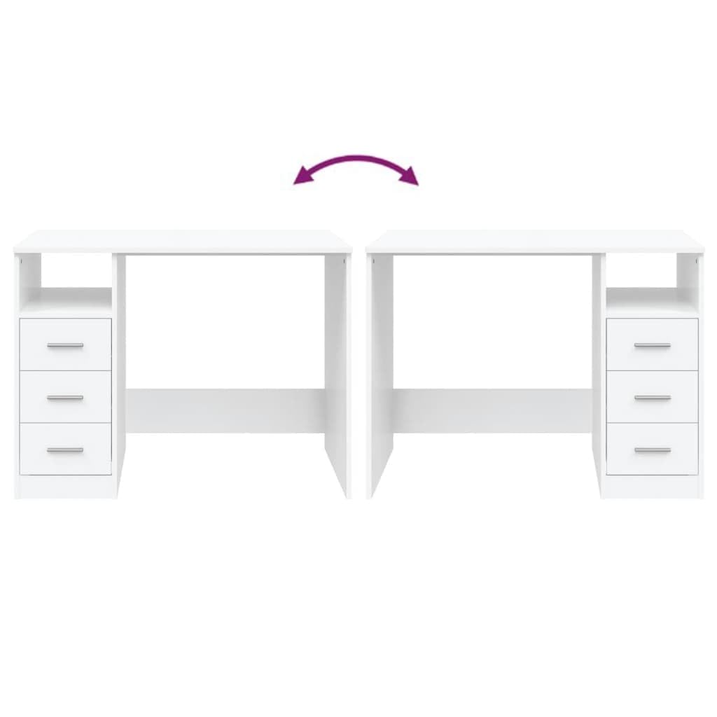 vidaXL Escritorio cajones Madera contrachapada Blanco 102x50x76 cm, Escritorio de Oficina, Mesa de Estudio, Muebles de despacho, Mesa de Ordenador