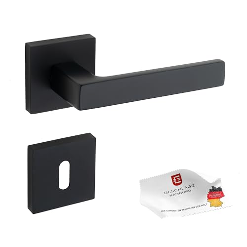 Beschläge Hamburg | Türgriffe Türbeschlag | MARS 44Z SM BB new | Türklinken mit Buntbart Rosetten 51 x 51 mm für Zimmertüren | Drückergarnitur/Türdrücker für Innentüren | aus ZAMAK in schwarz matt