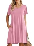 BELAROI Womens Summer Casual T Shirt Dresses Short Sleeve Swing Tunic Dress(3X, Pink)