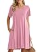 BELAROI Womens Comfy Swing Tunic Short Sleeve Solid T-Shirt Dress (3X, Pink)