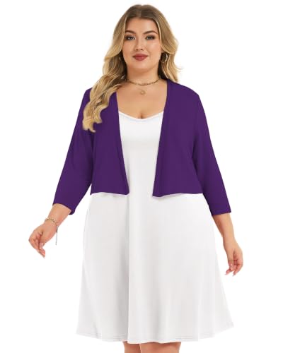 Image of Plus Size Shrugs for Women 3 /4 Sleeve Cropped Cardigan Knit Sweaters Open Front Bolero 2026