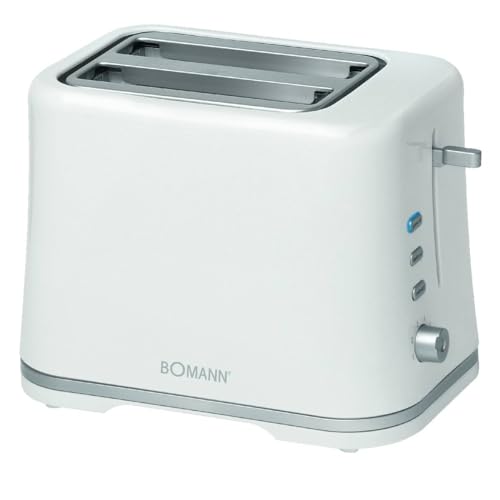 Bomann TA 1577 CB Toaster, Kompakter 2 Scheiben-Toaster mit Auftau-/Aufwärm-/Schnellstoppfunktion, Stufenlos einstellbarer Bräunungsgrad, weiß/silber